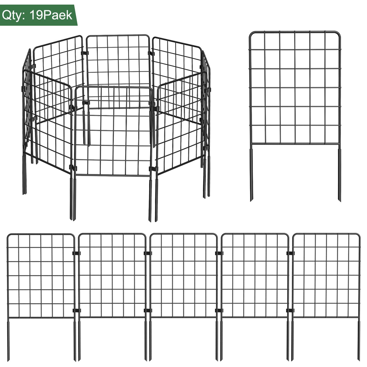19-Pack Rustproof Metal Garden Fence Border, Decorative Wire Animal Barrier for Yard & Garden